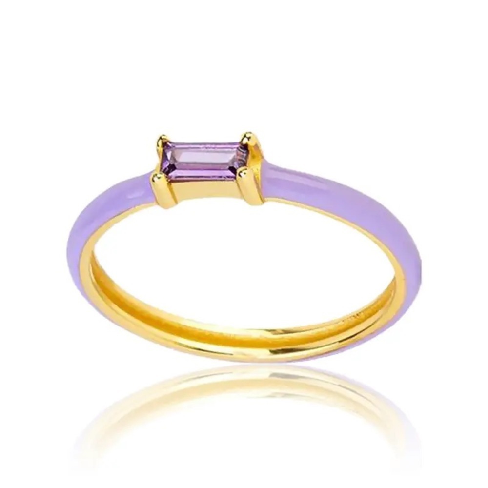 💜 Lavender Purple Gem Gold 925 Sterling Silver Enamel Ring Size 5